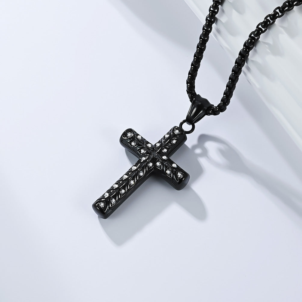 Planderful Everyday Genie Zircon Devil Eye Cross Necklace Stainless Steel Unisex Hip Hop Jewelry