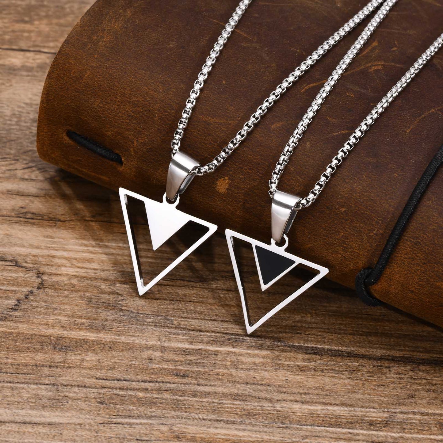 Stainless Steel Triangle Geometric Smear Oil Pendant Necklace