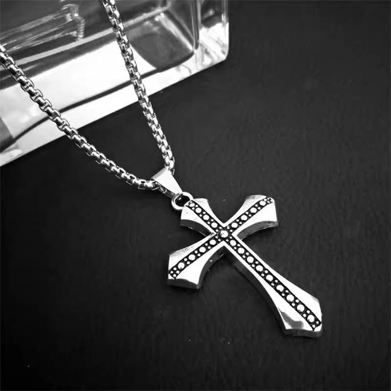 Planderful Jewelry Mens Stainless Steel Cross Necklace Domineering Fashion Pendant For Men