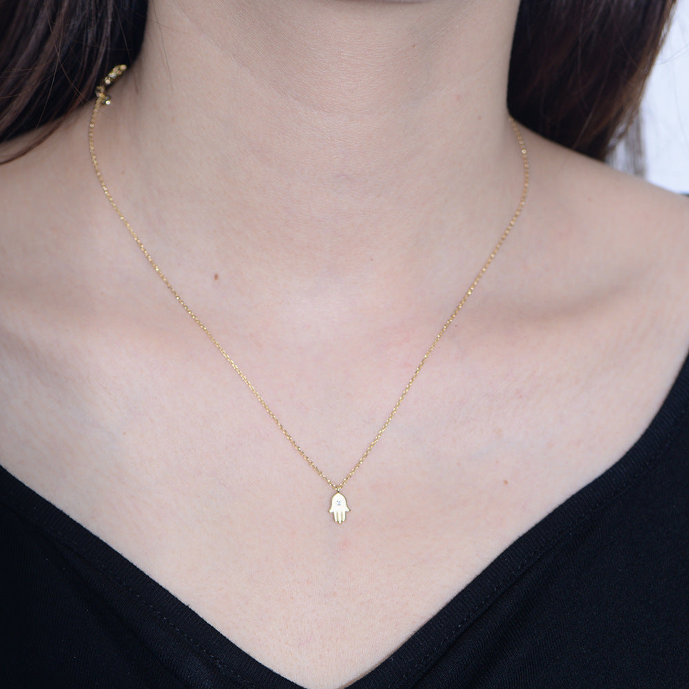 Hip Hop Personality Zircon Fatima Palm Pendant Necklace 925 Sterling Silver Women