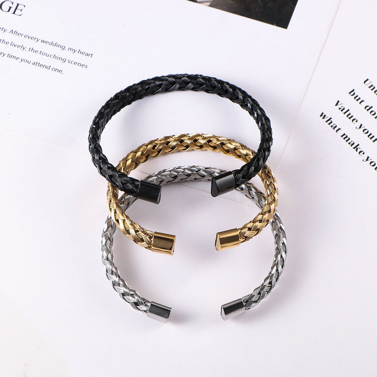 Stainless Steel Bracelet – Braided Steel Wire Open Bracelet – Unisex