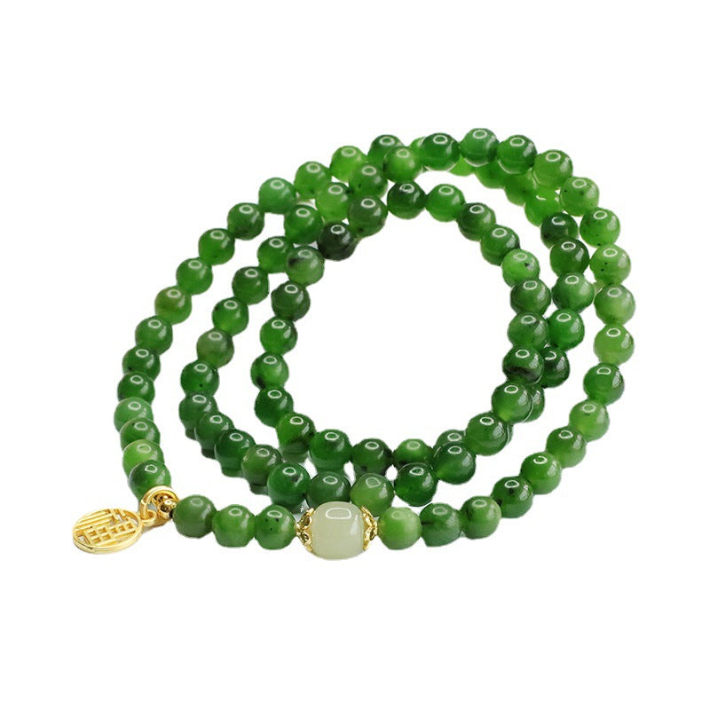 Natural Hetian Jade and Russian Jasper Sterling Silver Bracelet