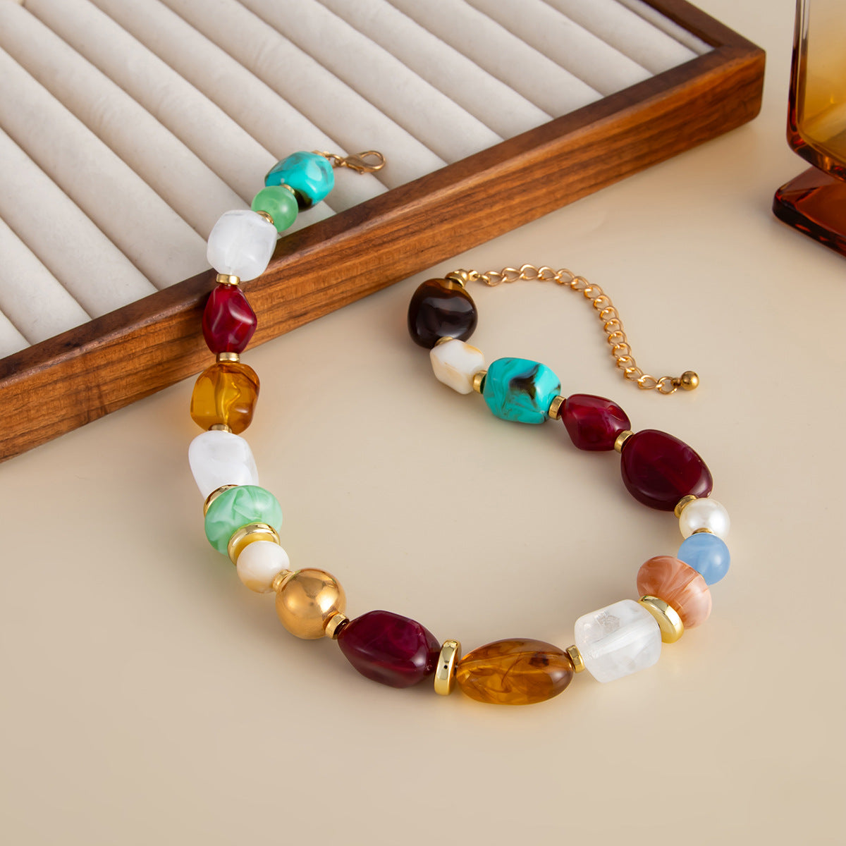 Ethnic Style Smudged Irregular Beaded Retro Maillard Collarbone Imitation Pearl Necklace