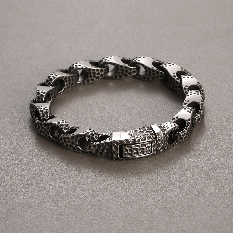 Geometric Spot Knock Pattern 18K Gold-Plated Titanium Steel Bracelet for Men