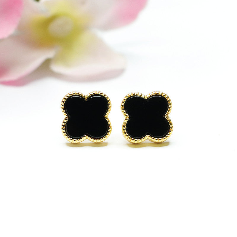 Clover Stud Earrings made with Natural Black Agate