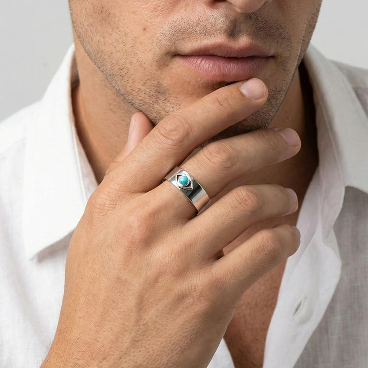 Stainless Steel Turquoise Devil's Eye Open Ring