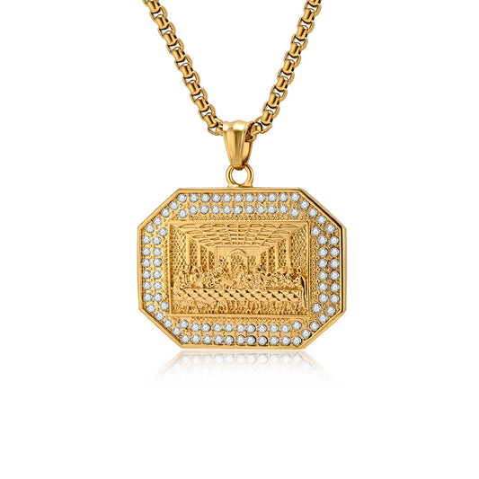 Zircon Last Supper Necklace Stainless Steel Unisex Hip Hop Statement Pendant Planderful Everyday Genie