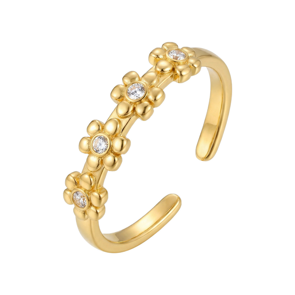 Ring Women's Stainless Steel Zircon Exquisite Sweet Flower Opening