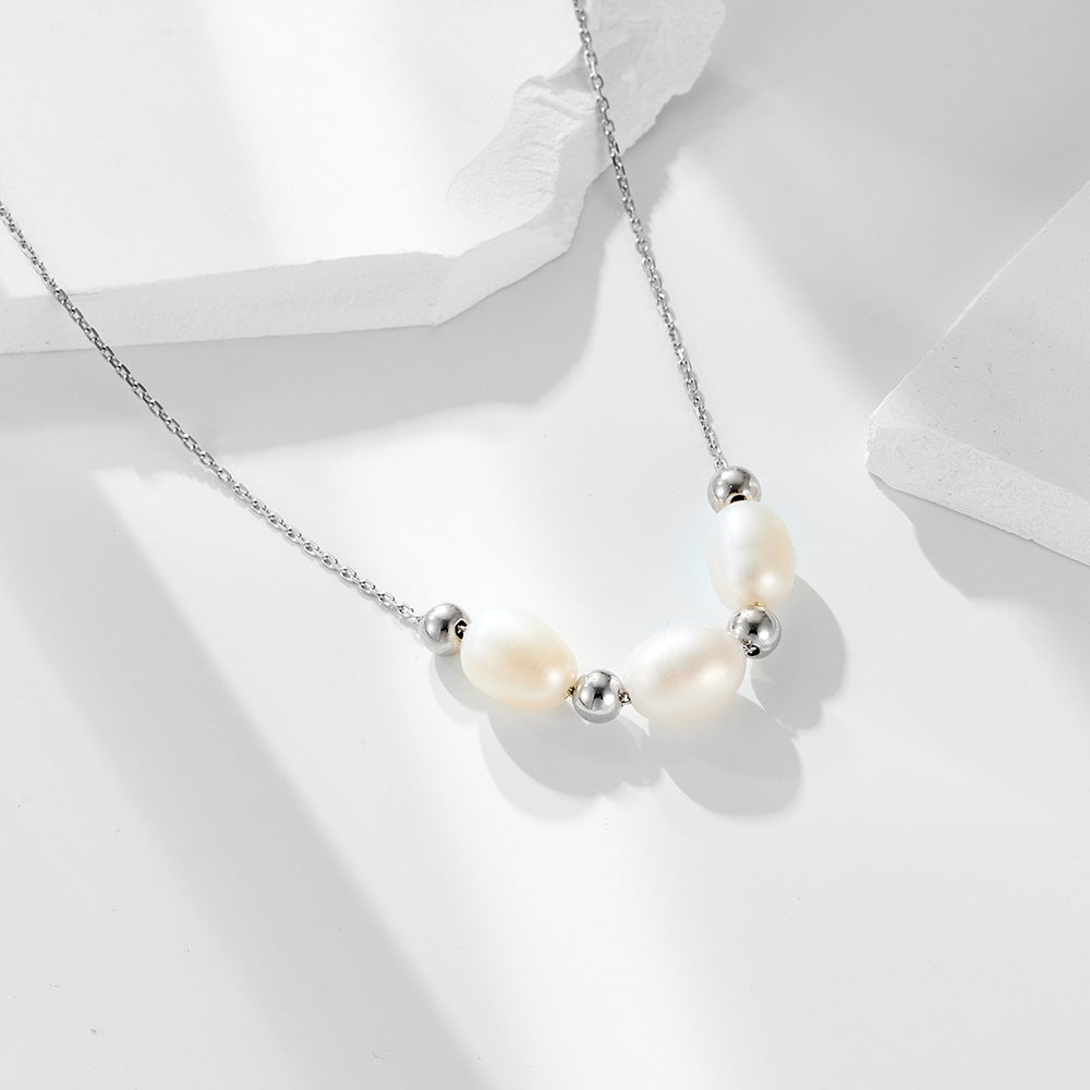French Elegant Retro Natural Freshwater Pearl Necklace Sterling Silver Premium Clavicle Chain