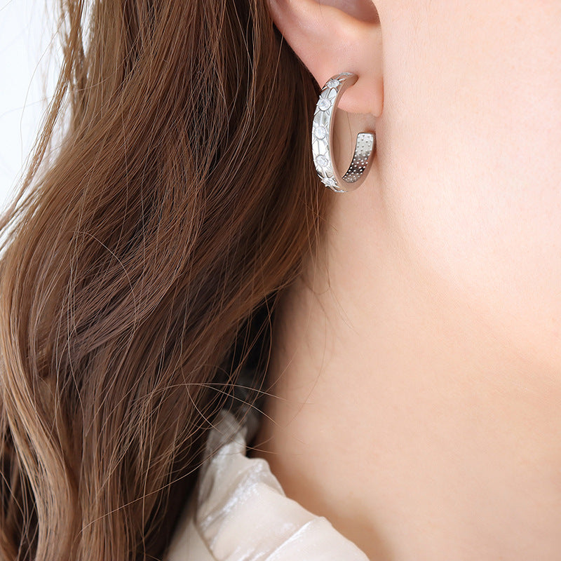 Exquisite 18K Gold C-Shaped Earrings with Zircon Inlay for Women