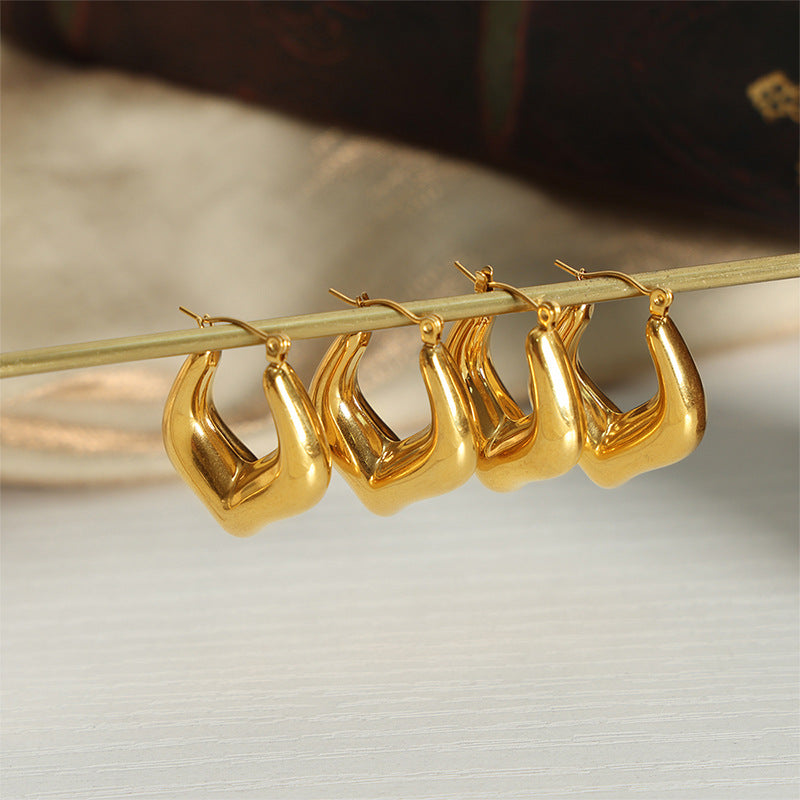 Golden Geometric Titanium Earrings - Chic High-End Women's Jewelry