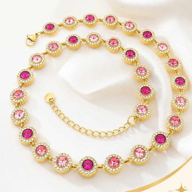 Light Color Zircon Ball Necklace, Court Style, Collarbone Chain, Stainless