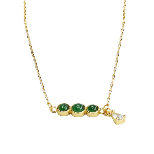 Imperial Green Jade Zircon Necklace with Sterling Silver Beads