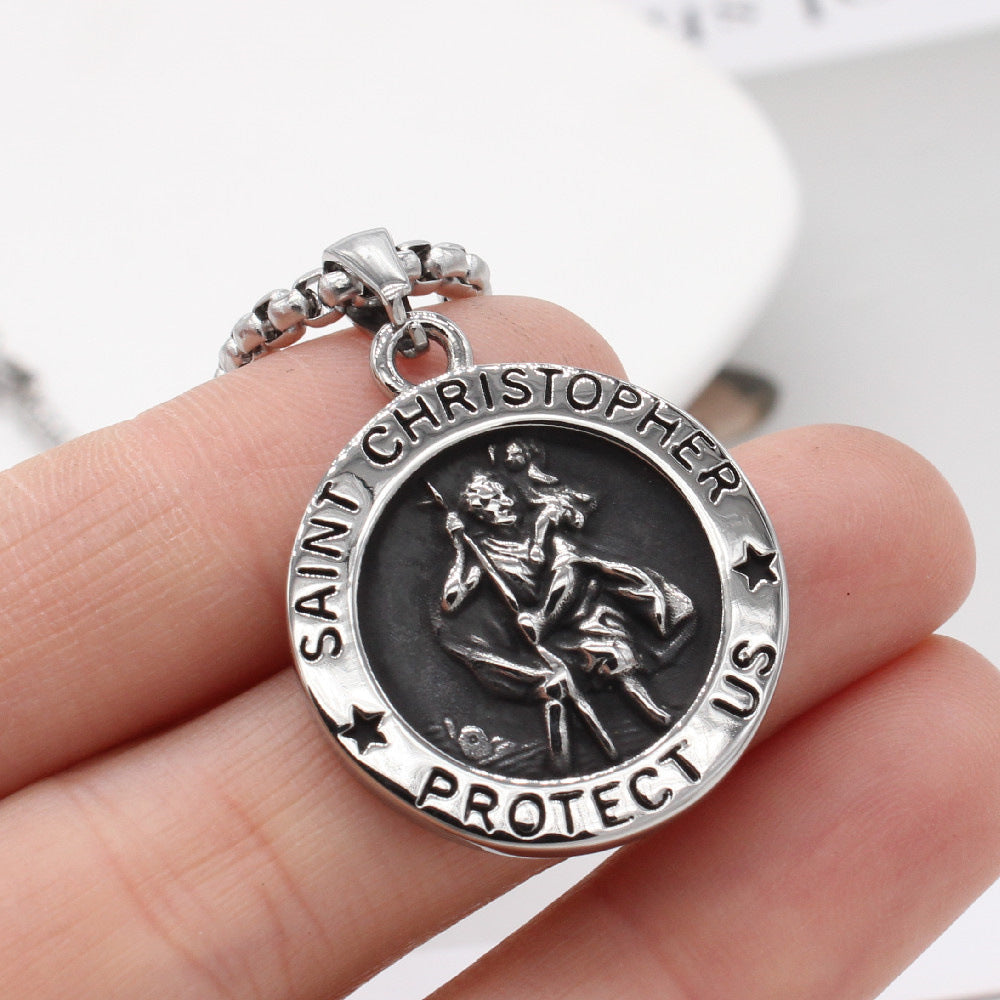 Titanium Steel Pendant Unisex Protection Charm With Ancient Greek Patron Saint Planderful