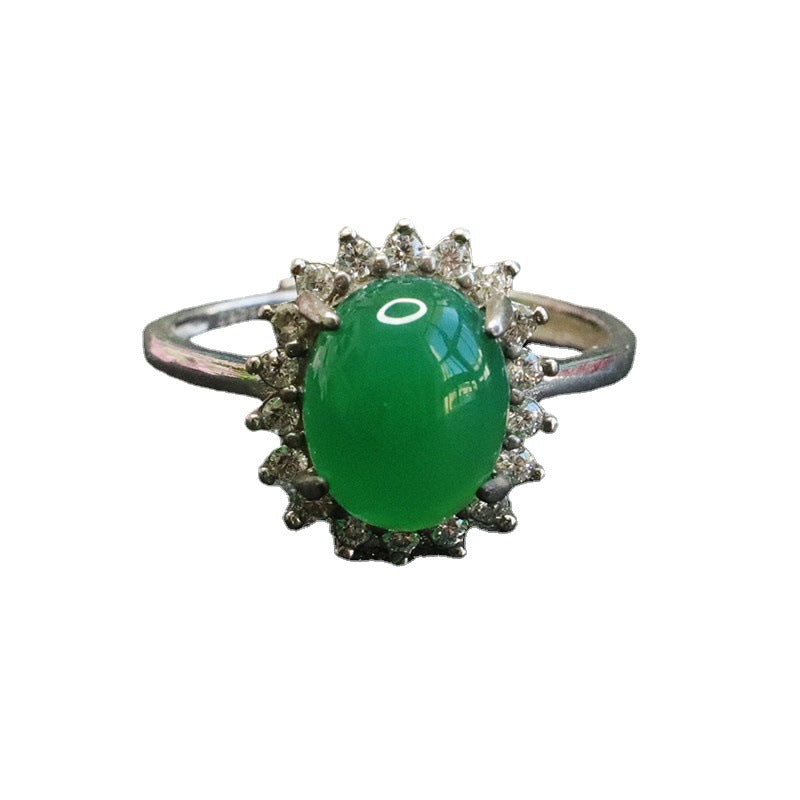 Green Chalcedony Sterling Silver Halo Ring