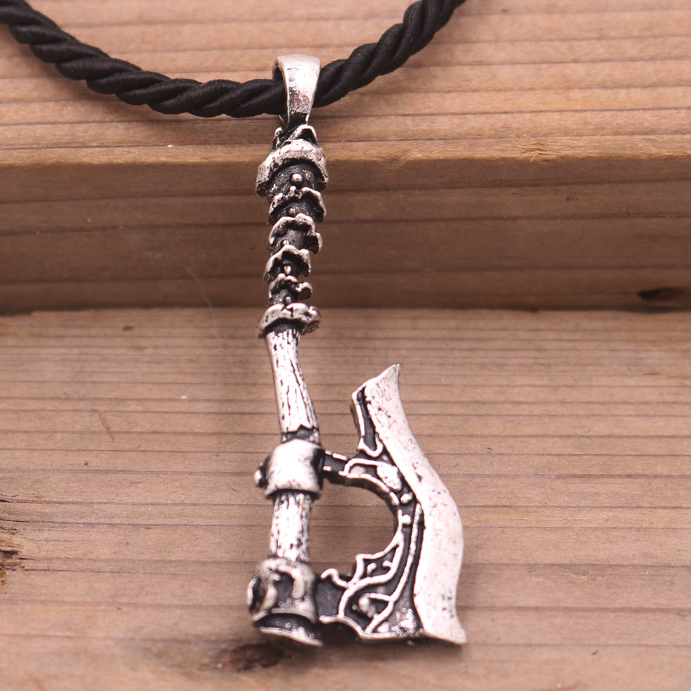 Viking Pirate Celtic Wolf Crow Double-Sided Axe Pendant Men's Necklace - Norse Legacy Collection