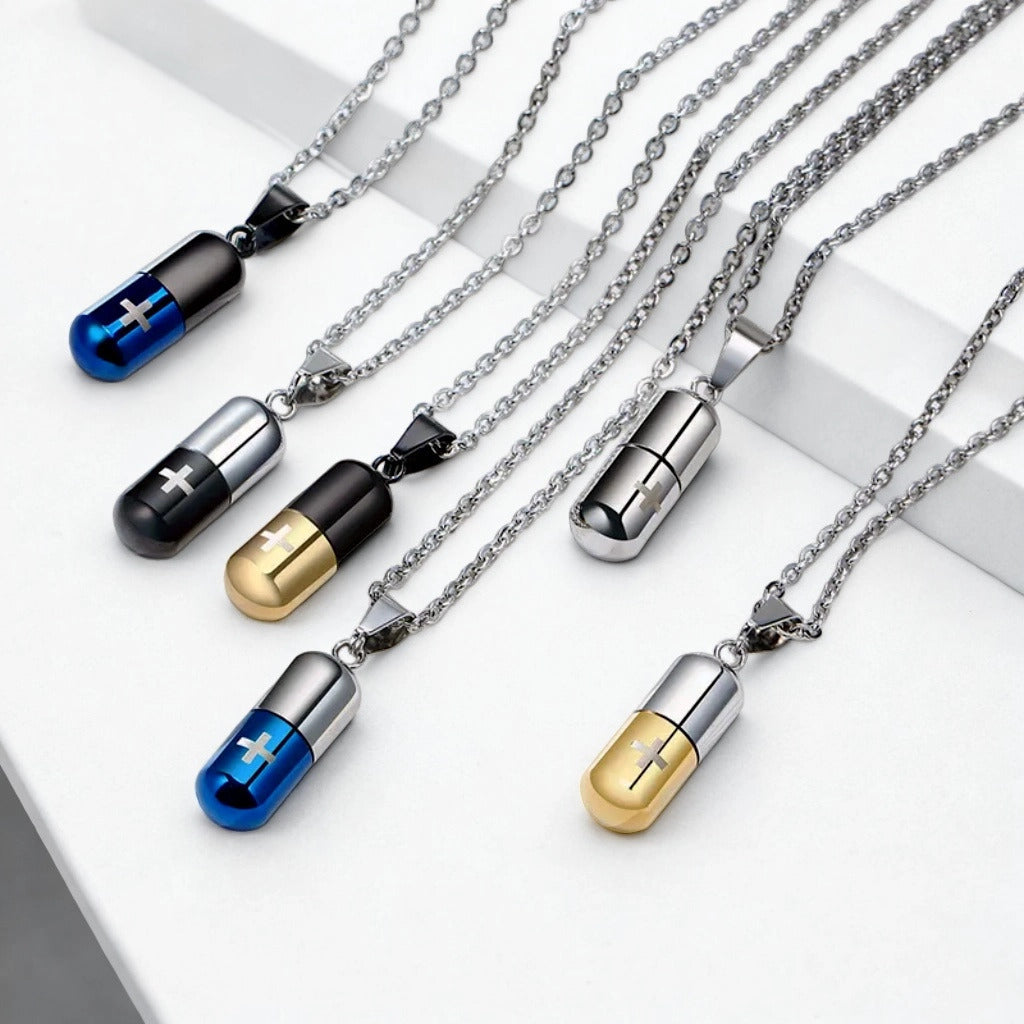 Planderful Pill Capsule Pendant Necklace For Couples Titanium Steel Trend Jewelry