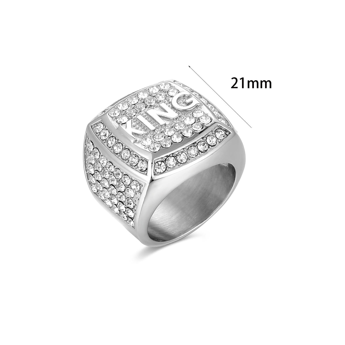 Planderful Hip Hop Ring King Unisex Stainless Steel Gold Plated Zircon Jewelry Protection Statement