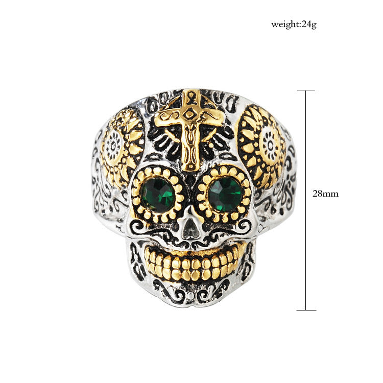 Planderful Day Of The Dead Skull Ring Titanium Steel For Men And Unisex Protection Statement Jewelry