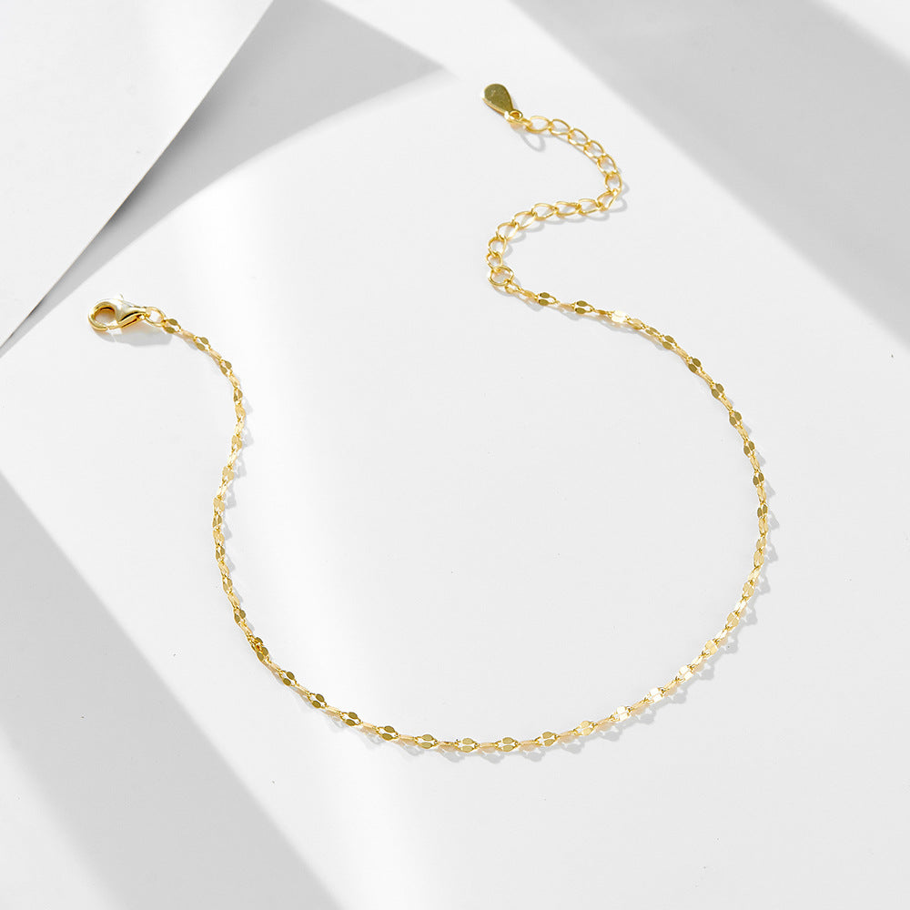 S925 Sterling Silver Plated 14k Gold Tile Chain Anklet Foot Bracelet