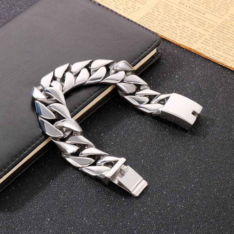 Men's Daily Casting Smooth Sand Men's Stainless Steel Cuban Chain Bracelet
