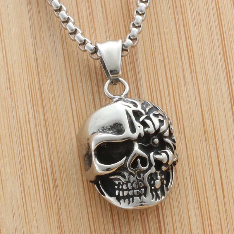 Personalized Titanium Steel Skull Pendant Necklace for Men - Trendy Punk Design by Planderful