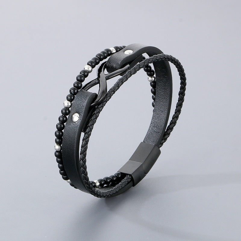Multi-Layer Woven Leather Rope Men's Bracelet – Titanium Steel Figure-Eight Infinity