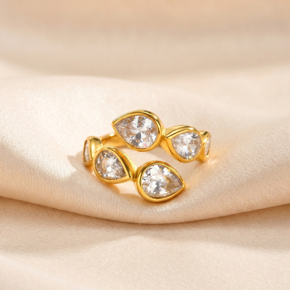Women's Stainless Steel Water Drop Zircon Open Ring Gift
