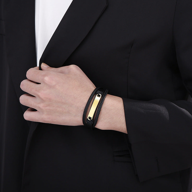Planderful Mens Titanium Multi Layer Leather Bracelet