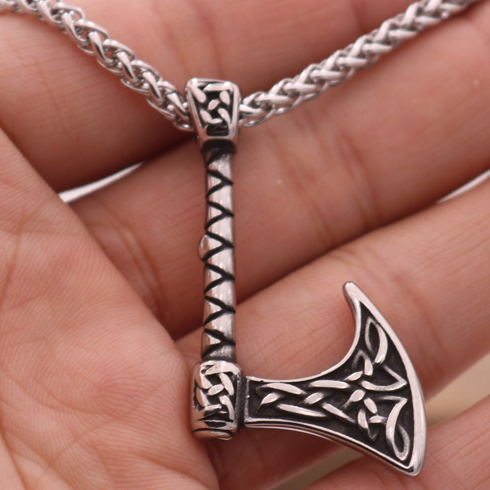 Norse Legacy Stainless Steel Viking Odin Axe Necklace for Men