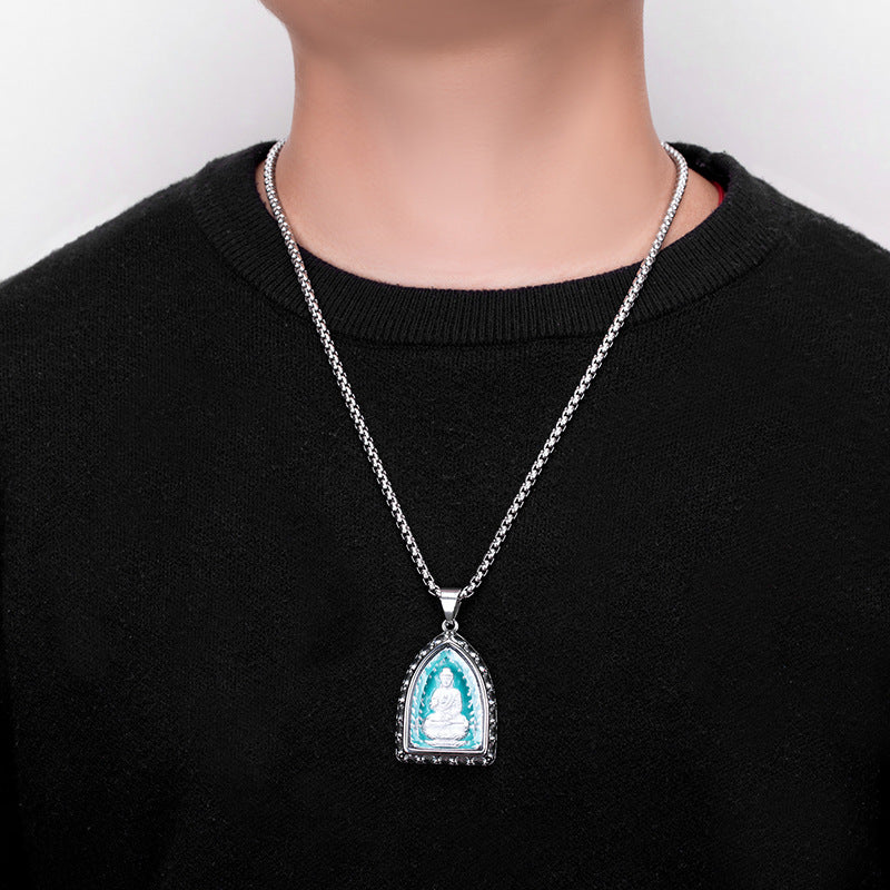 Steel Necklace – Statement Zodiac Buddha Pendant