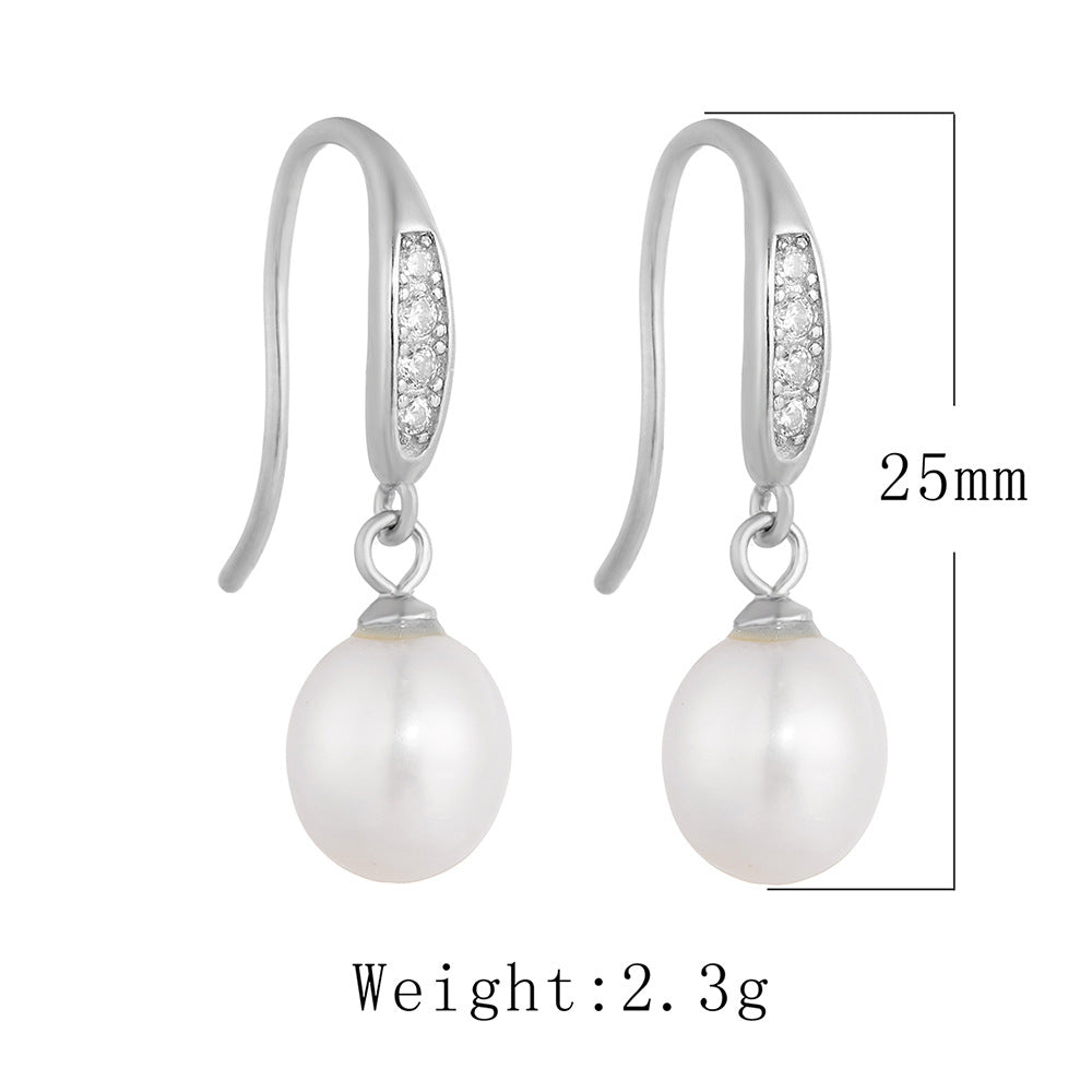 S925 Sterling Silver Freshwater Pearl Long Ear Hook Earrings Retro Earrings