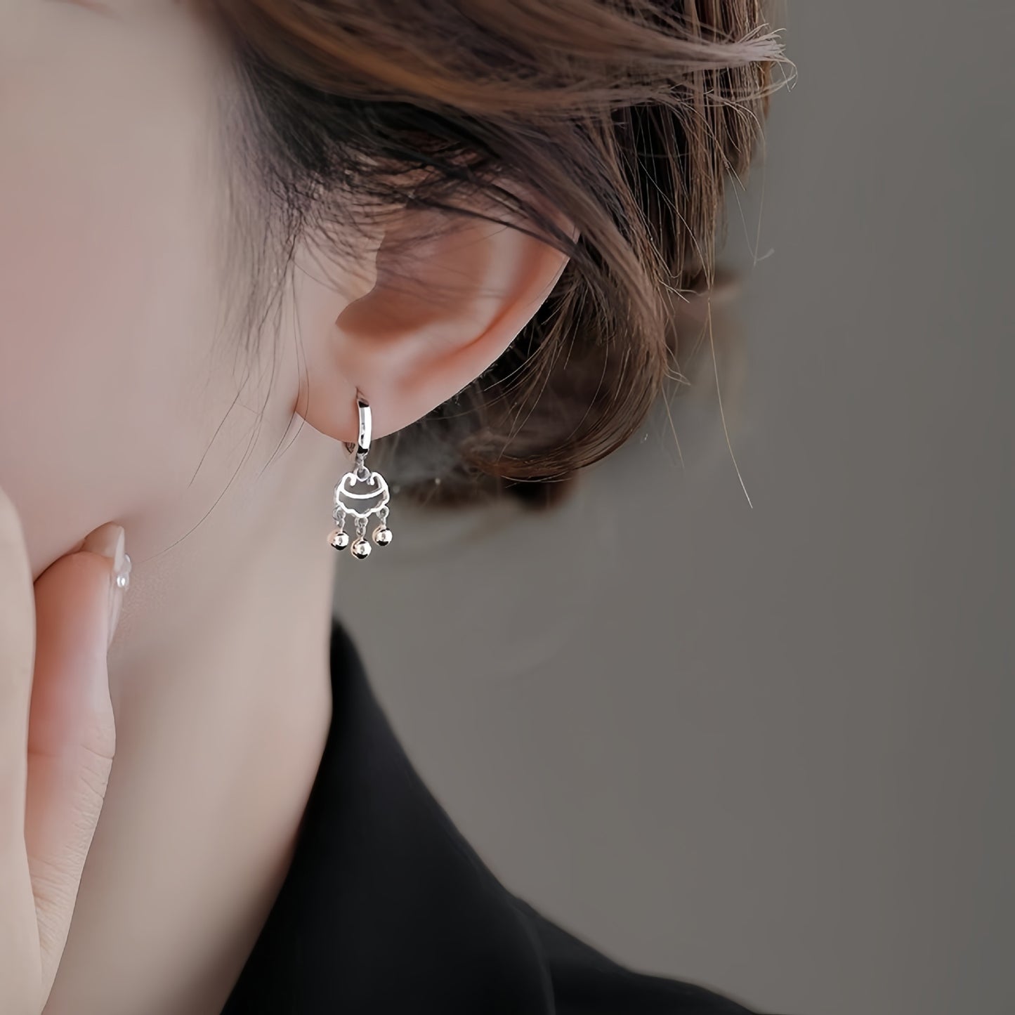 999 Sterling Silver Heavy Industry Hollow Safety Lock Ear Buckle Women's Long Life Lock Earrings