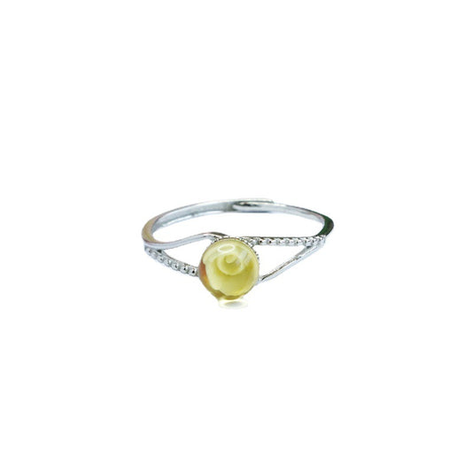 Amber Rose Sterling Silver Ring with Beeswax Amber Accent