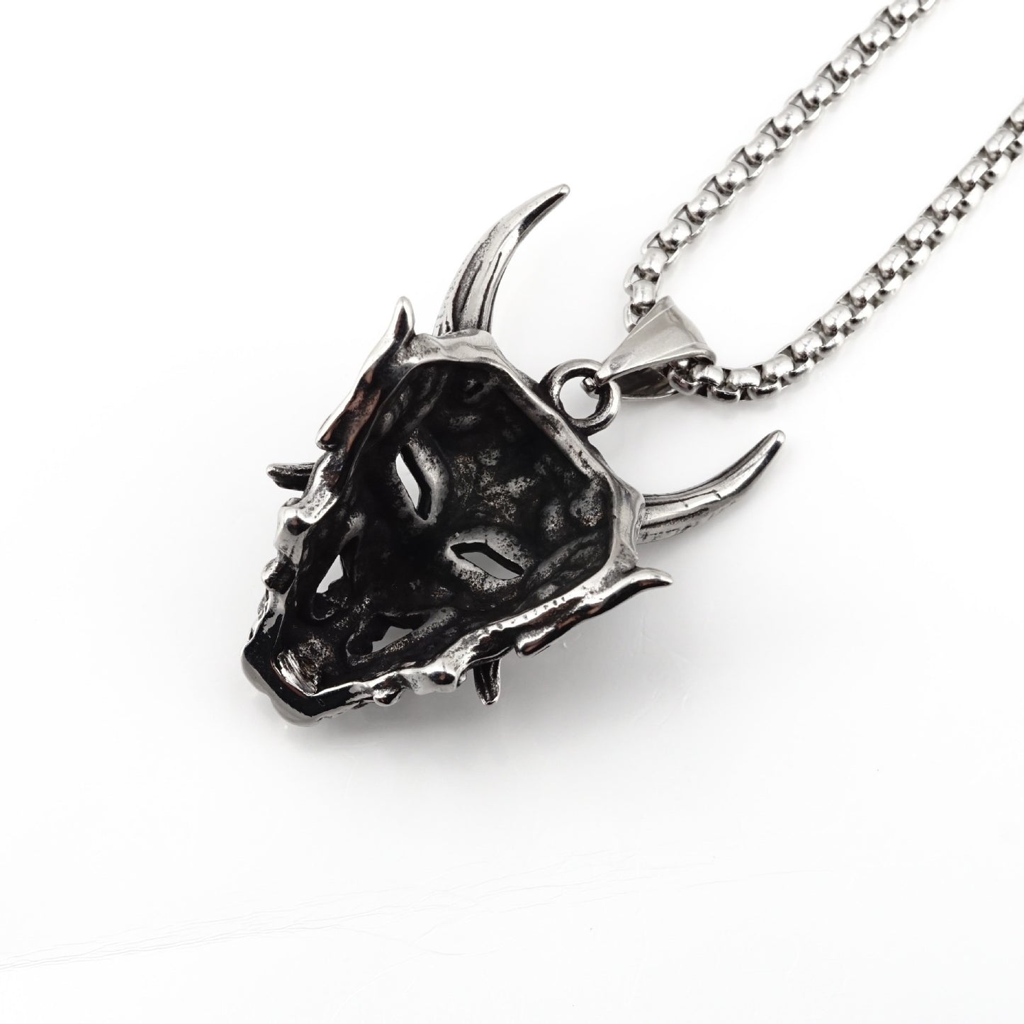 Planderful Prajna Necklace Golden Horn Ghost Mask Pendant For Men Bold Hip Hop Style Stainless Steel