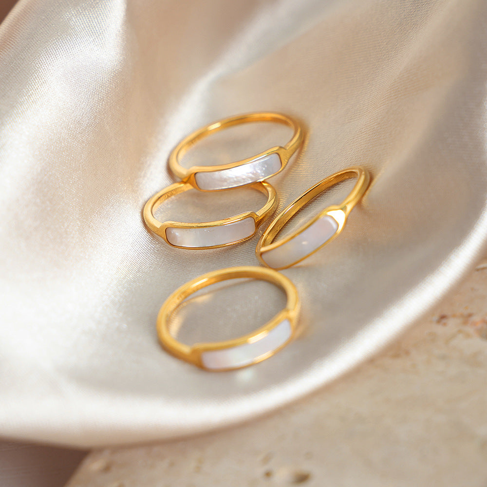 Elegant White Mother-of-Pearl Titanium Steel Ring - Stylish Women's Jewelry