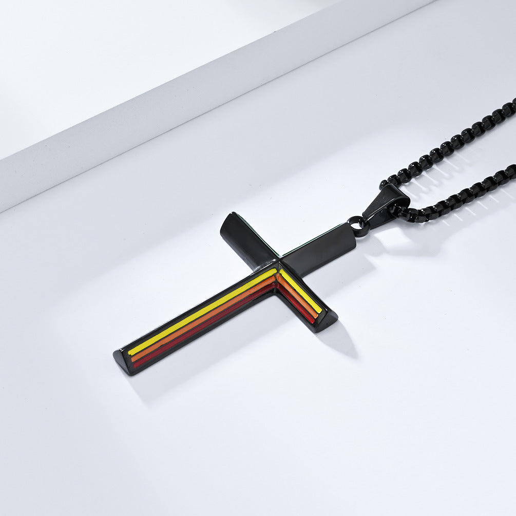 Planderful Rainbow Flag Cross Necklace Unisex Steel Titanium Everyday Genie Personalized