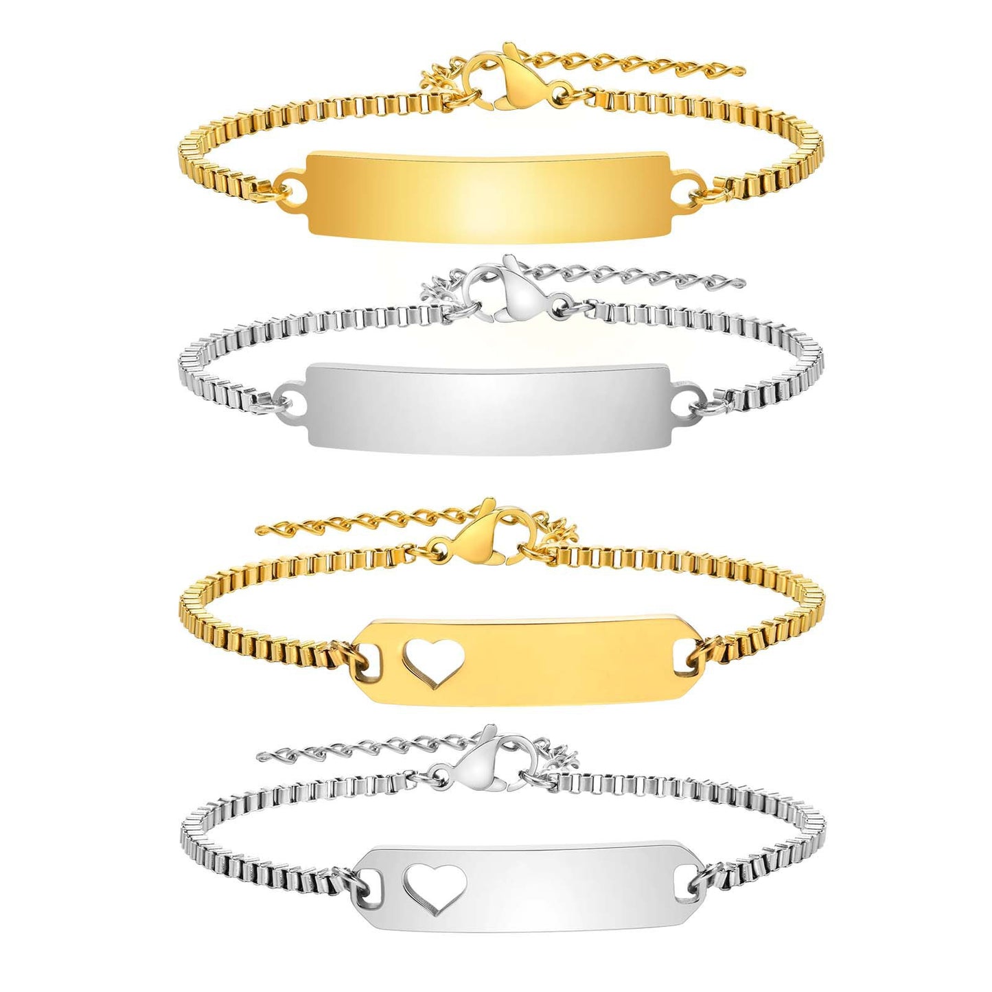 Personalized Simple Stainless Steel Curved Box Chain Bracelet