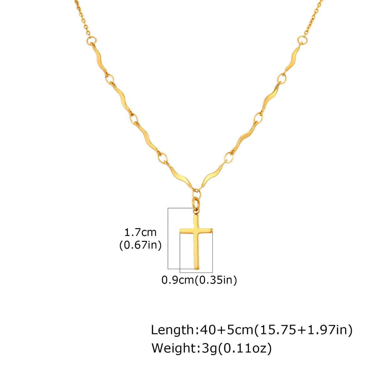 Delicate Gold Cross Necklace with Wavy Links