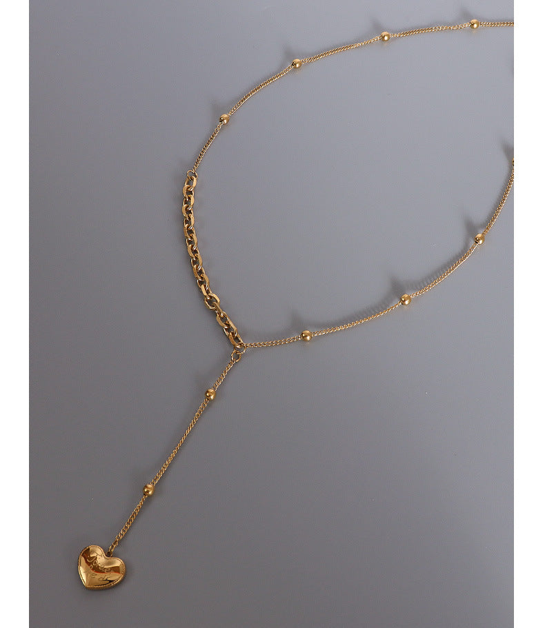 French Gold Heart Tassel Necklace - Women's Collarbone Chain