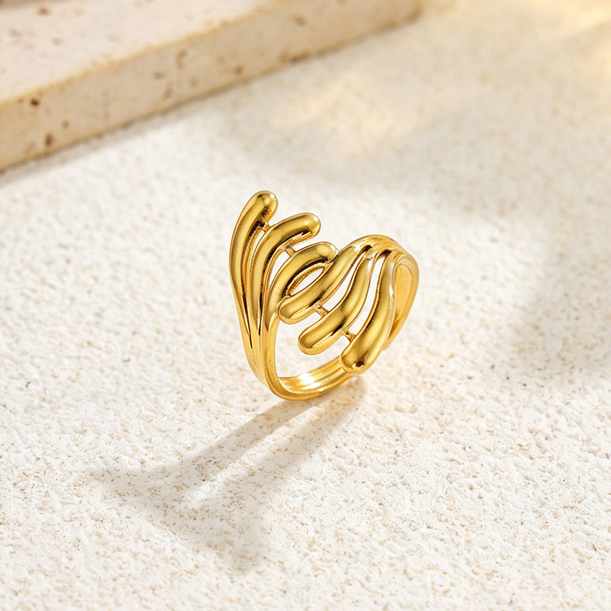Planderful Vienna Verve Stainless Steel Flower Gemstones Opening Ring For Women Chic Vacation Style