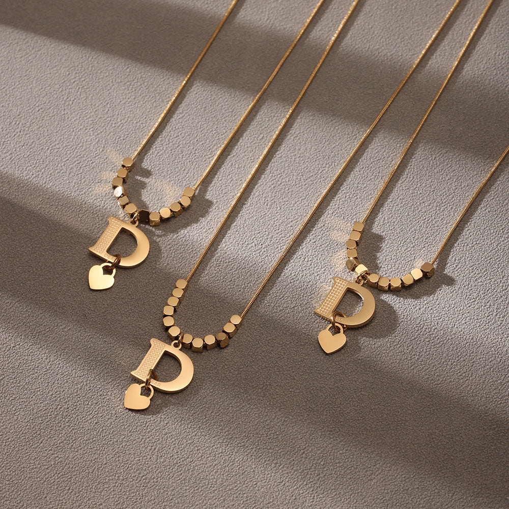 Planderful D Clavicle Necklace Stainless Steel Gold Plated