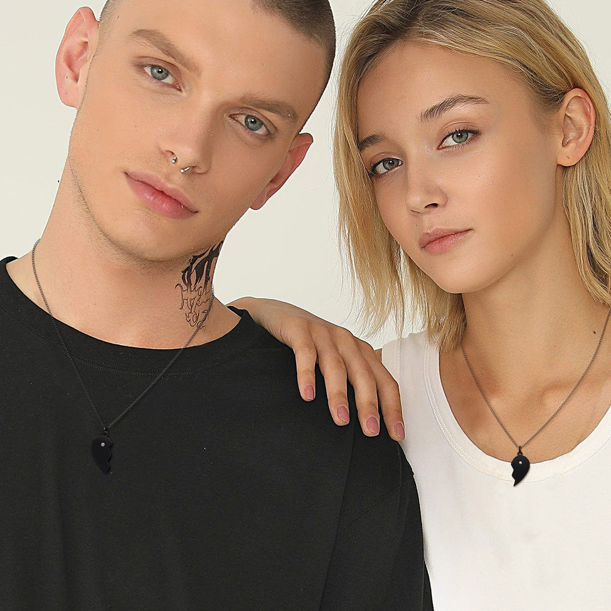 Heart Zircon Black Stainless Steel Necklace Unisex