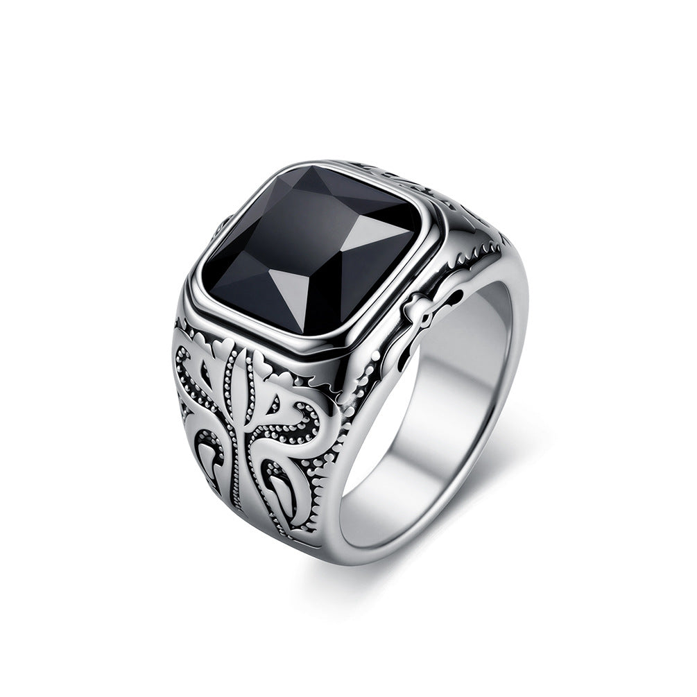 Stainless Steel Gemstone Vintage Gold-Plated Ring