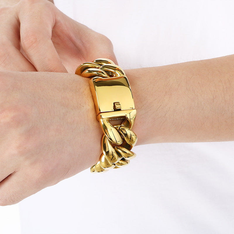 Wide – Hip-Hop Vacuum Plated 25/30mm Cuban Chain Titanium Steel Bracelet