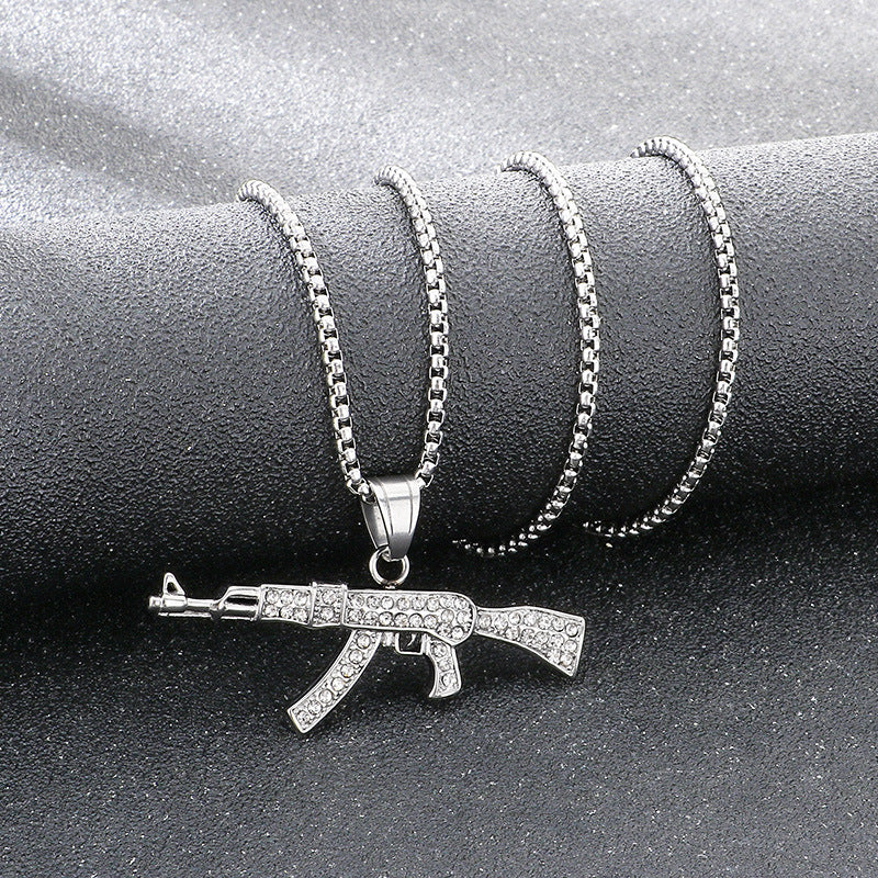 Canvas Shoes Pendant – Hip-Hop Nightclub Full Of Zircon Submachine Gun Wheat Ear No Necklace