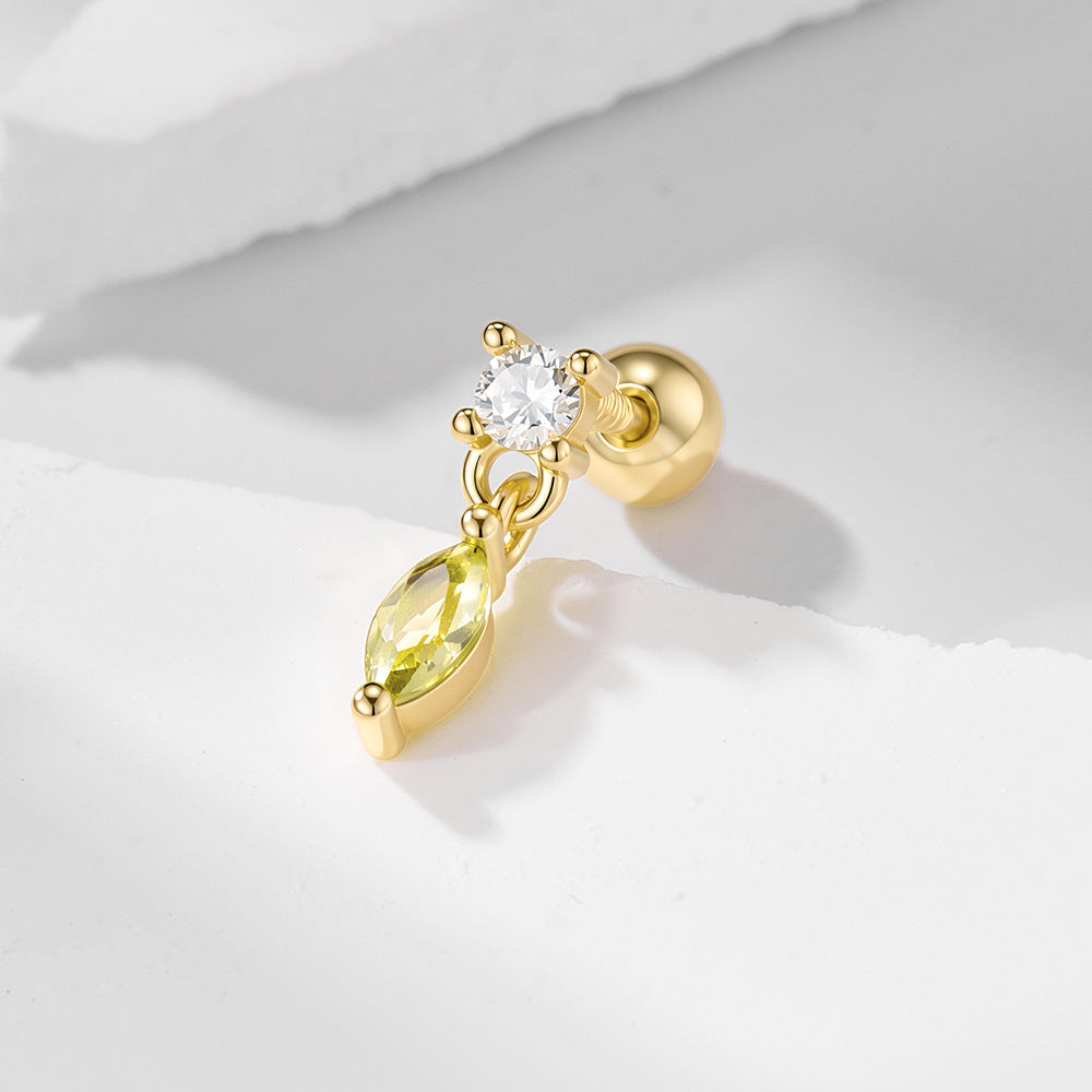 S925 Sterling Silver Horse'S Eye Zircon Puncture Thread Pinna Puncture Earbone Stud Earrings
