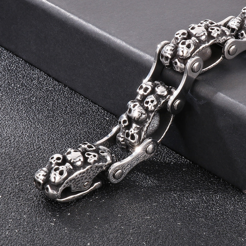 Punk Skull Bicycle Chain Bracelet for Men - Retro Stainless Steel Jewelry
