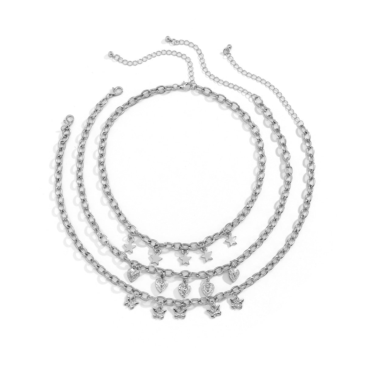 Planderful Vienna Verve Layered Heart Butterfly Necklace For Women With Star Shaped Charms