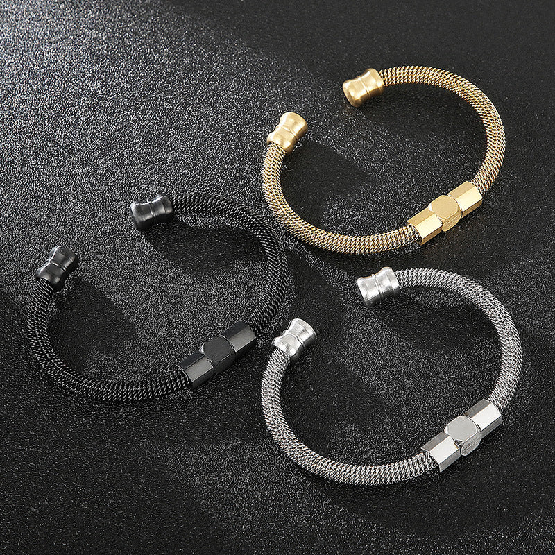 Rock Hip-Hop Spring Cable Opening Titanium Steel Men's Bracelet